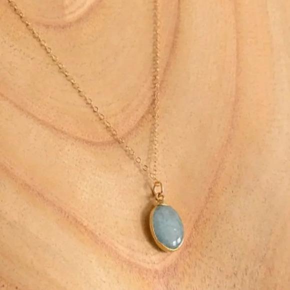 Aquamarine Minimalist Dainty Necklace - March Birthstone - Picture 3 of 3